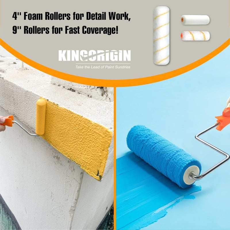 KingOrigin King Origin 18 Pcs Paint Roller Kit - 9" & 4" Paint Roller Covers, Paint Tray with Liners, Brush, Scrapers & Tools | All-in-One Painting Supplies for Walls, Ceilings, DIY Home | Paint Kit for House - Image 3
